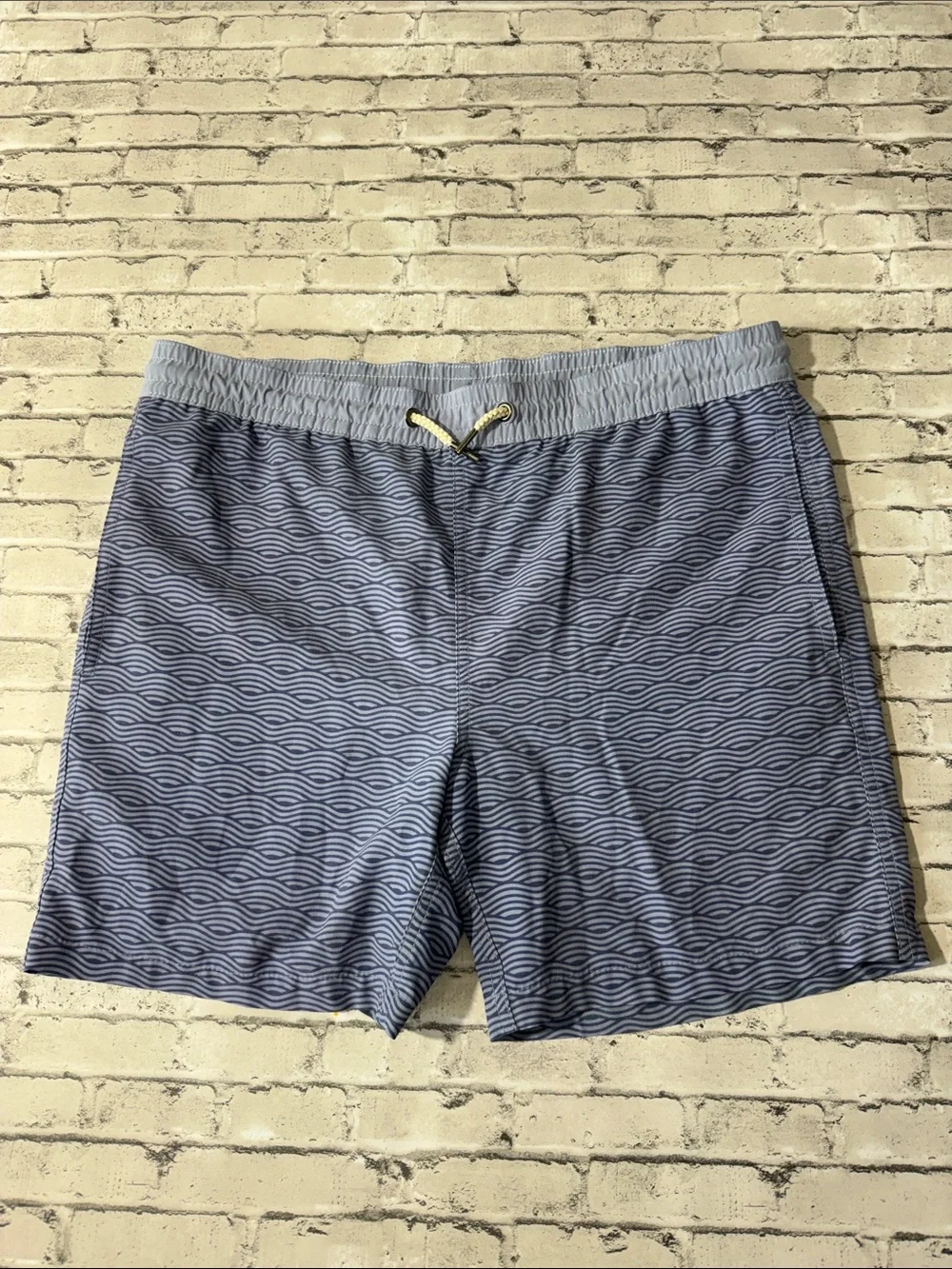 Fair Harbor mens XL blue bayberry waves stretch swim trunks EUC